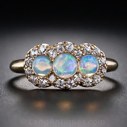 Petite Antique Three Opal Ring