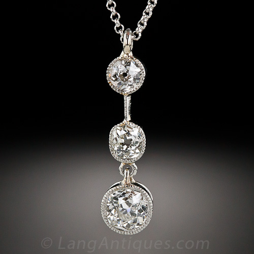 Platinum Three-Stone Diamond Necklace
