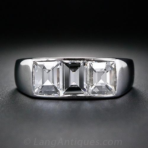 Three-Stone Rectangular-cut Platinum and Diamond Ring