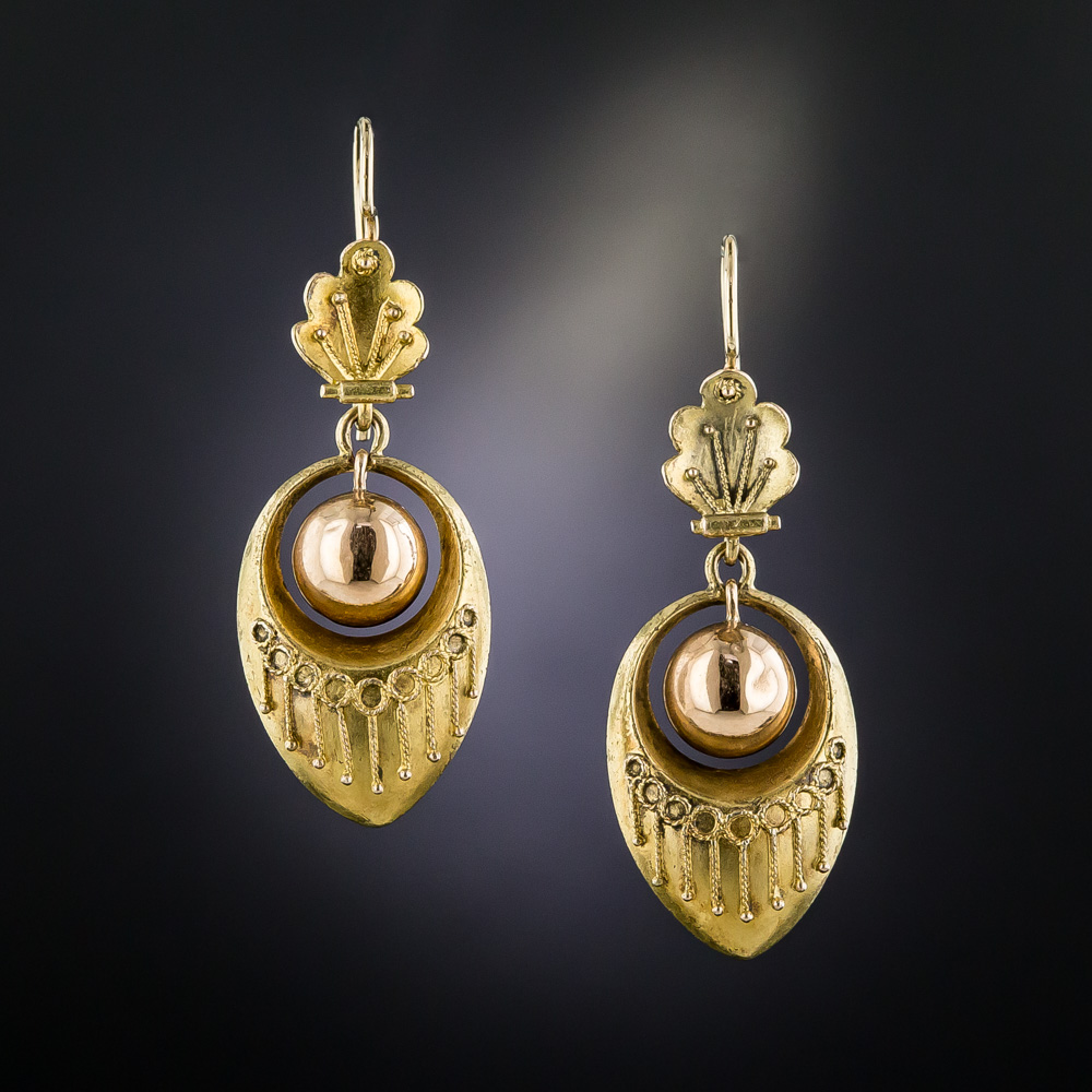 Victorian Etruscan Revival Style Drop Earrings - Vintage Jewelry