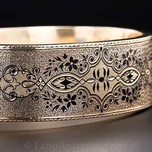 Victorian Gold Bangle Bracelet with Enamel Detail