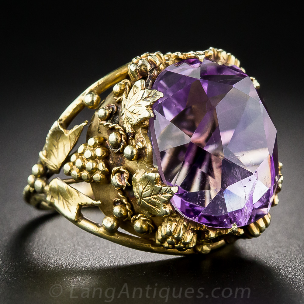 Vintage 14k and Amethyst Ring with Grapevine Motif - Antique & Vintage