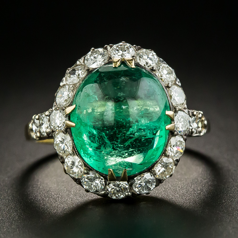 Vintage 5.40 Carat Cabochon Emerald and Diamond Ring - Lang Favorites ...