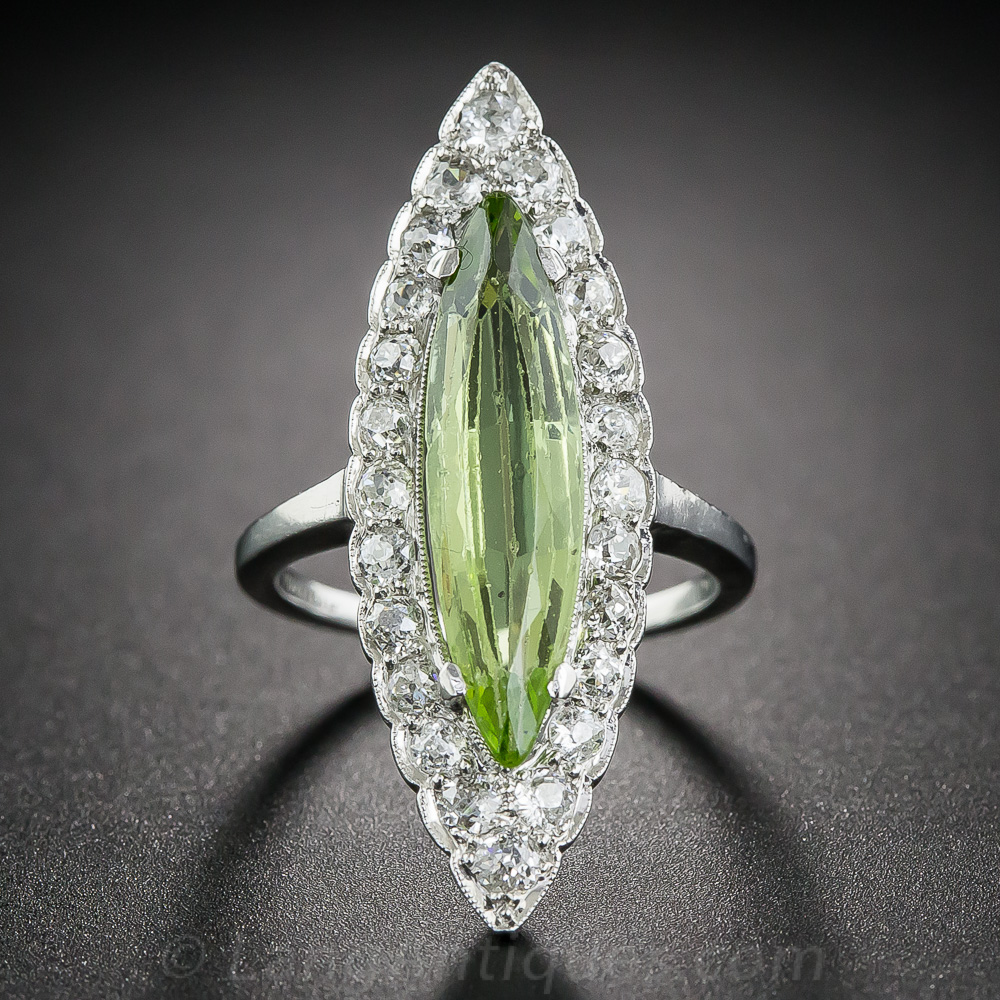 Vintage Marquise Peridot Ring with Diamonds