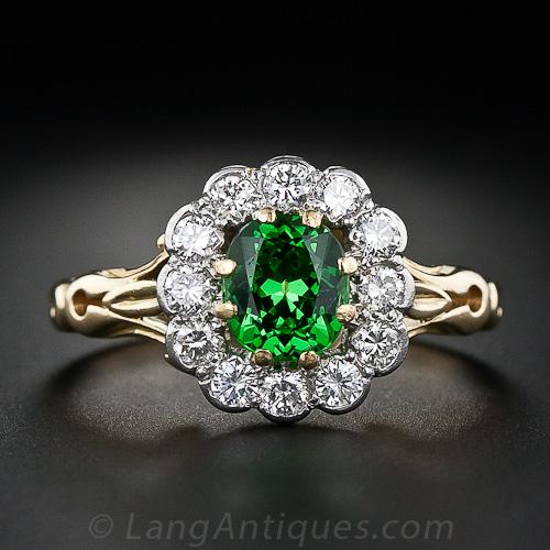 Vintage Style Tsavorite Garnet and Diamond Ring