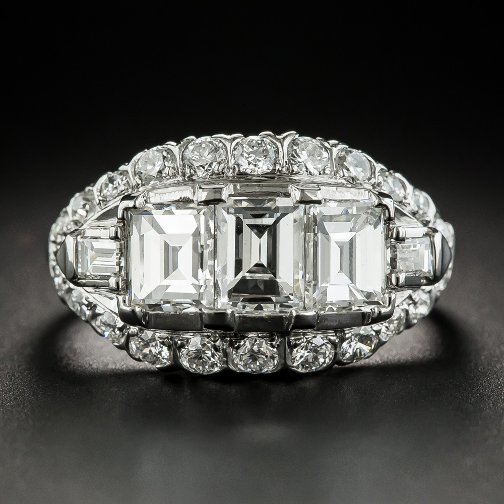 Download Vintage Three-Stone Emerald-Cut Diamond Platinum Engagement Ring - Antique & Vintage Diamond ...