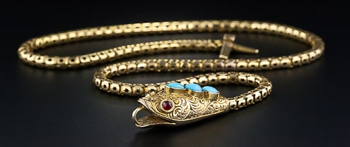 snake victorian necklace turquoise jewelry symbolism wisdom diamond gold symbolic ruby period romantic articulated 15k