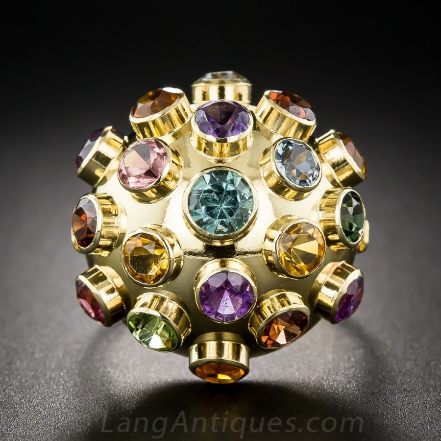 Gemstone 18K Yellow Gold Bombe 'Sputnik' Ring