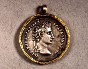 Roman coin pendant, ~2 BC, Rome