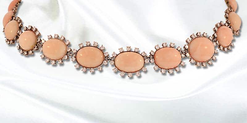 1950s Angel Skin Coral and Diamond Necklace.