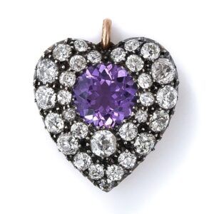 Antique Amethyst and Diamond Heart Pendant.