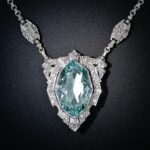 Art Deco Aquamarine and Diamond Pendant Necklace.