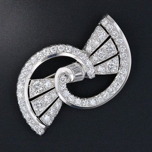 Art Deco Diamond and Platinum Bow Brooch.