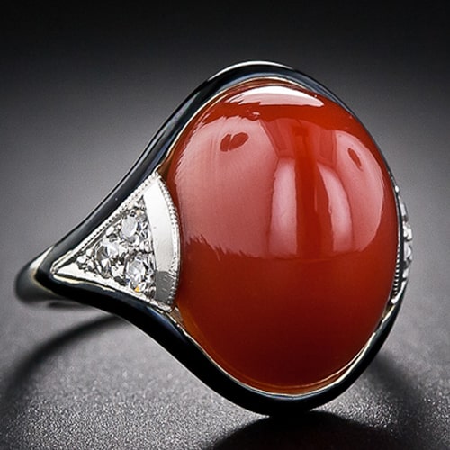 Art Deco Coral Diamond Ring.