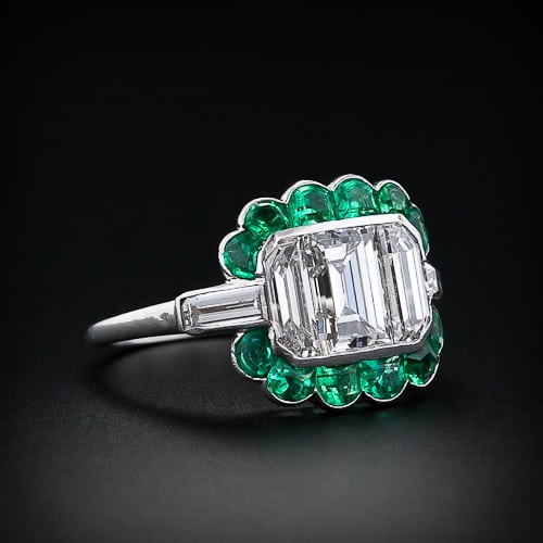 Art Deco Emerald-Cut Diamond and Emerald Ring.