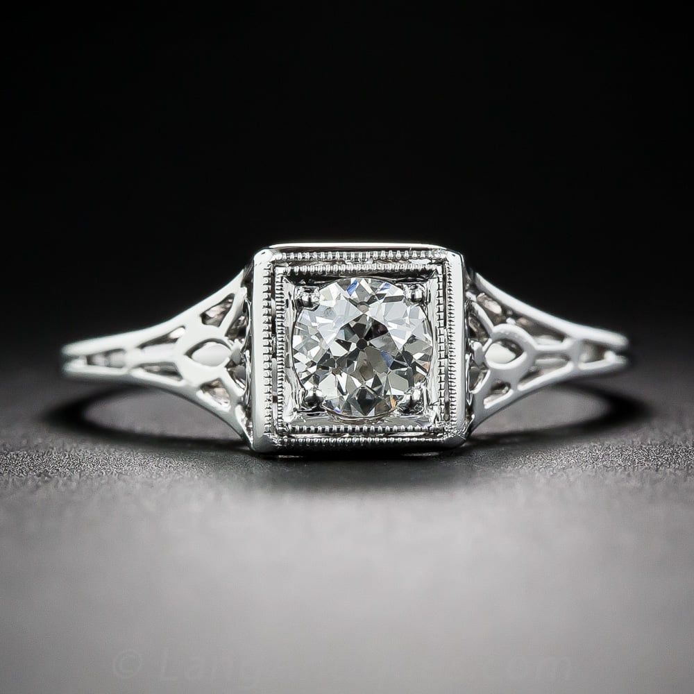 Art Deco Diamond Pierceworked Engagement Ring.