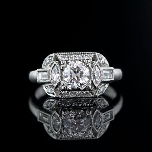 Geometric 0.70 Carat Art Deco Diamond Engagement Ring.