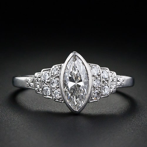 Marquise Diamond Art Deco Ring in Platinum.