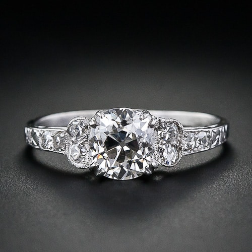 Art Deco 1.02 Carat Cushion Diamond Engagement Ring.