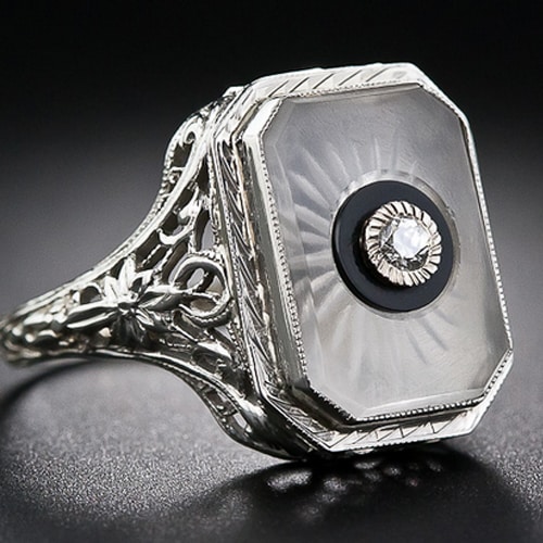 Art Deco Frosted Crystal (Camphor Glass) Diamond Ring c.1930.