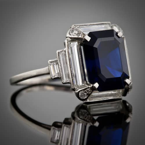 5.00 Carat Art Deco Sapphire and Diamond Ring, circa 1930.