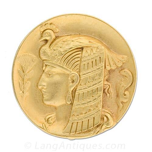 Art Nouveau Gold Cleopatra Medal Watch-Brooch.