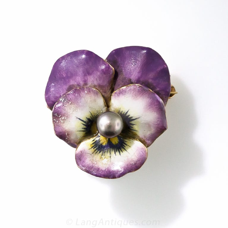 Art Nouveau Enamel and Pearl Pansy Brooch.