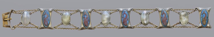 Guild of Handicraft Arts & Crafts Pearl, Enamel, Silver and Gold Bracelet, c.1900.
