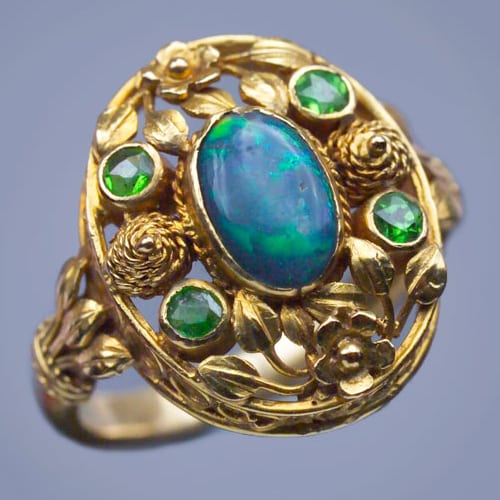 Henry Wilson Arts & Crafts Opal, Demantiod, Gold Ring, c.1900.