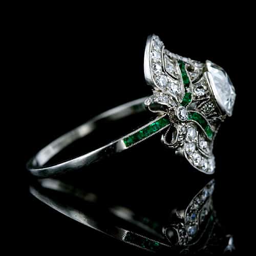 Edwardian Diamond and Emerald Ring with Basket Setting.