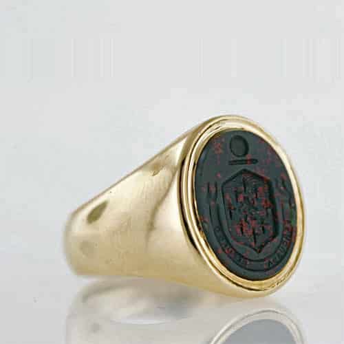 Tiffany & Co. Bloodstone Intaglio Signet Ring with a Coat of Arms Seal.