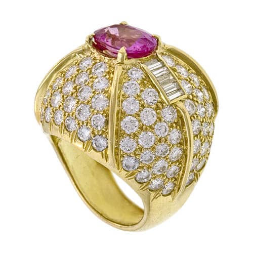 Pink Sapphire and Diamond Pavé Bombé Ring