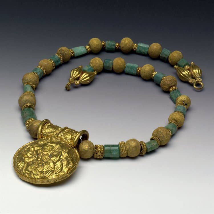 Bulla, Gold and Plasma Bead Necklace c.5th-2nd Century BC.