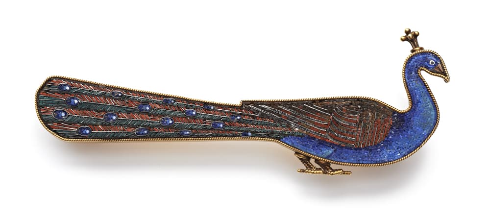 Micromosaic and Gold Peacock Brooch, Castellani, c.1870.