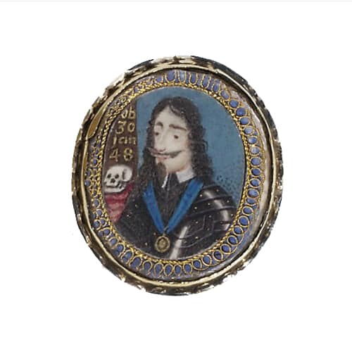 Memorial Pendent Portrait of King Charles I, Wearing the Blue moiré sash of the Order of the Garter. Image Courtesy of Christie's.