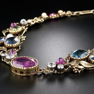 Arts & Crafts Multi-Color Sapphire Necklace with Pierced Collets.