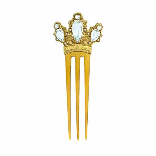 18K Gold Cannetille Aquamarine and Seed Pearl Hair Comb, c.1835.