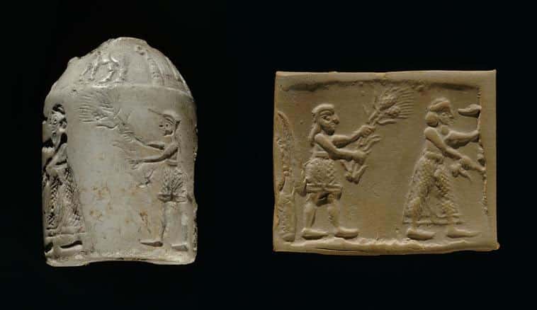 Cylinder Seal of the Priest-King Uruk Period, c. 3200 BC © R.M.N./C. Larrieu.