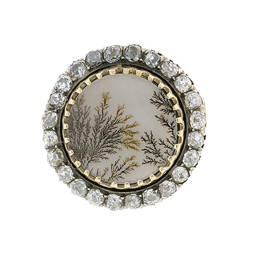 Antique Dendritic Agate and Diamond Brooch.