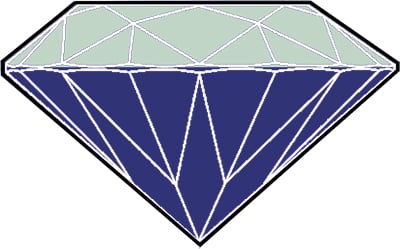 Diagram of a Doublet. Natural Sapphire Crown (Poor Color) with a Deep Blue Synthetic Sapphire Pavilion.