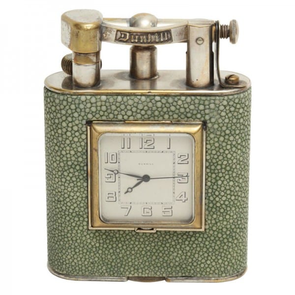 Dunhill Shagreen Table Lighter/Clock Combination.