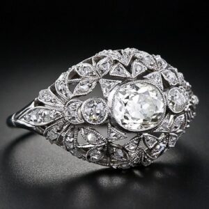 Edwardian Bombe Style Cushion Cut Diamond Platinum Ring Circa 1900.