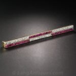 Edwardian Geometric Diamond and Ruby Bar Brooch - Early Predictor of Art Deco Design.