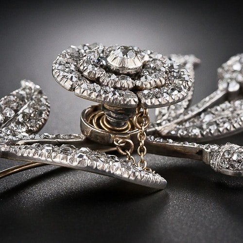 Detail of Georgian Diamond Flower Brooch Mounted En Tremblant. 