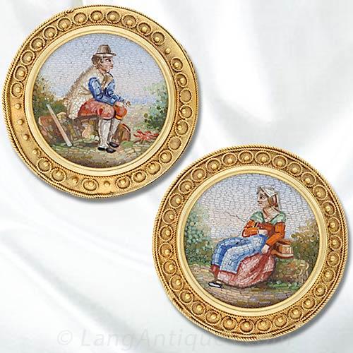 A Pair of Etruscan Revival Victorian Pins.