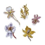 Collection of Orchid Brooches Designed by Paulding Farnham - Including #19, #45, #17a, #45 & #4.