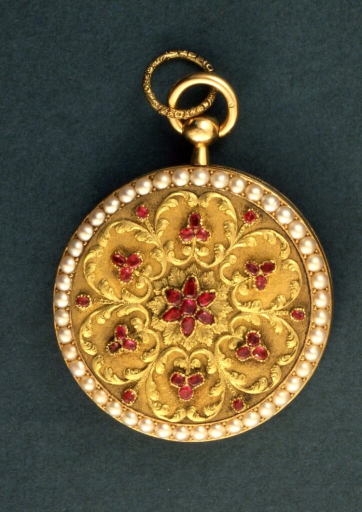 Fausse Montre in Two Color Gold with Rubies and Pearls. French c.1800-1809. © Trustees of the British Museum.