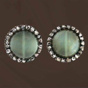 Victorian Cat's-Eye Orthoclase Feldspar and Diamond Earrings.