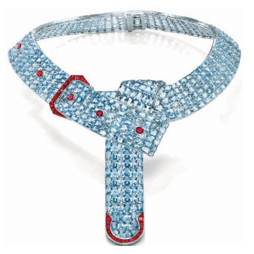 Verdura for Flato Aquamarine and Ruby Belt Necklace c.1935