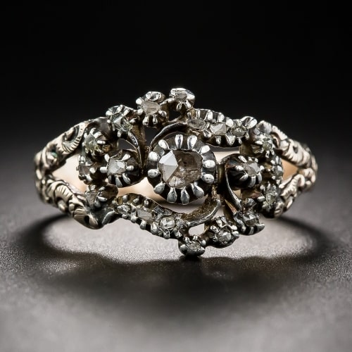 RoseCut Diamond Floral Engagement Ring. Antique Jewelry